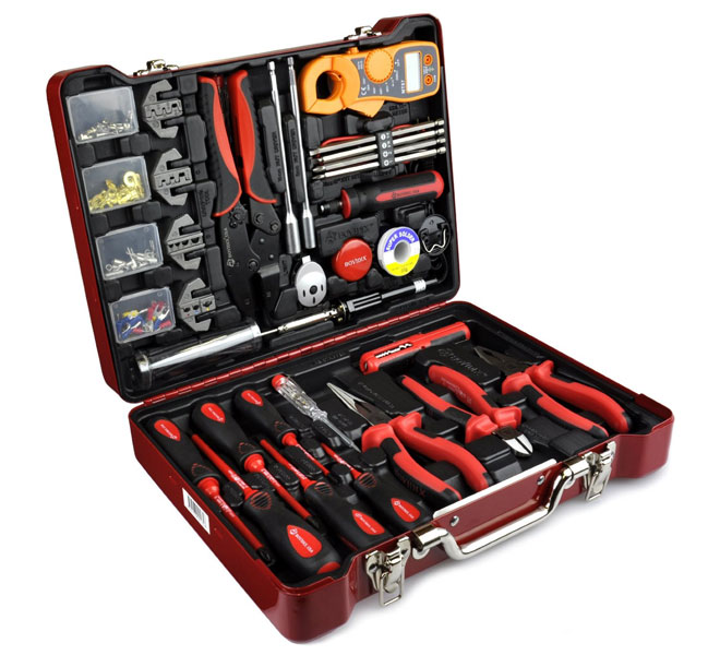 Universal tool kit for electrician - assembling electrician's suitcase