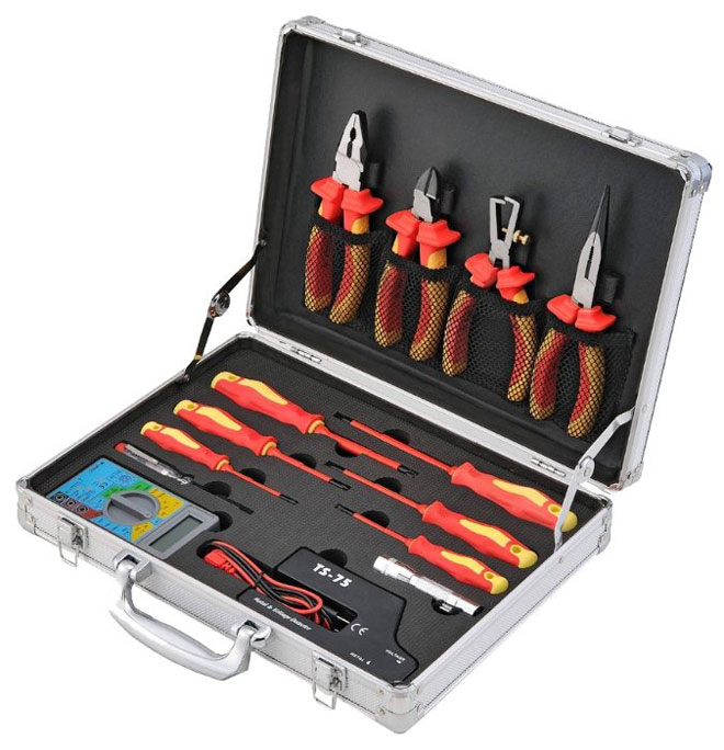 Universal tool kit for electrician - assembling electrician's suitcase