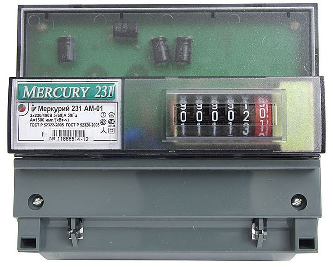 Electric meter Mercury 231 AM-01 appearance. 