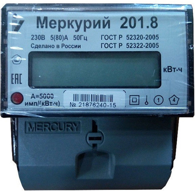Electric meter Mercury 201.8 exterior. 
