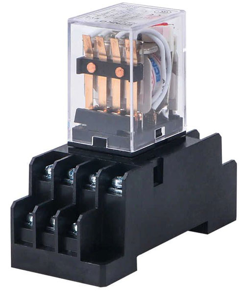 Appearance of an electromagnetic relay with three groups of contacts. 