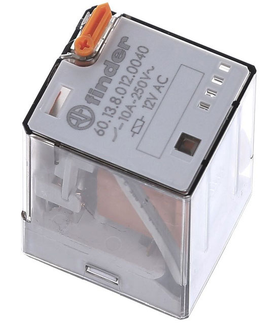 Relay with manual orange contact switch. 