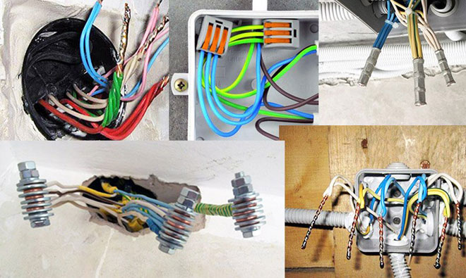 Different ways to connect electrical wires. 