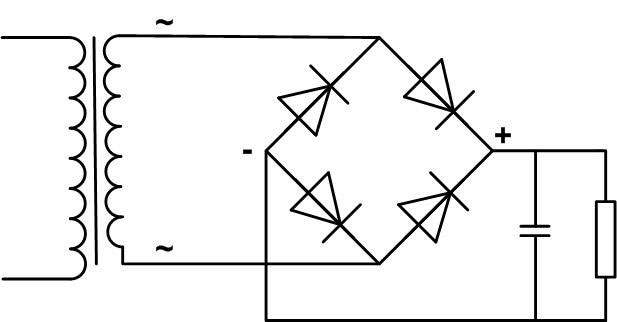 Diode bridge diagram with AC voltage source. 