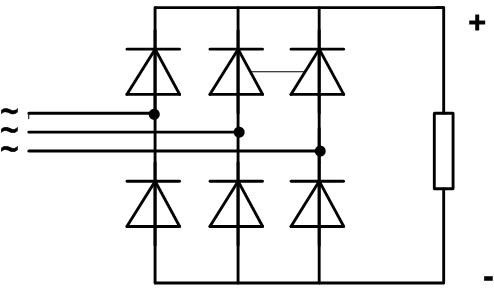 Diode bridge circuit for a three-phase AC voltage source. 