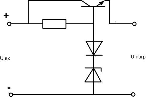 Diagram of switching a Zener diodes and a transistor. 