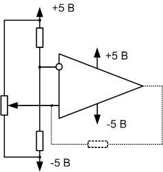 A schematic diagram of an op-amp as a comparator. 