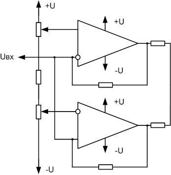 Diagram of double-threshold comparator or window comparator. 