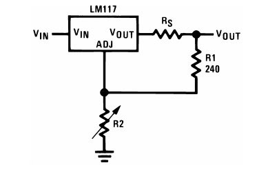 Switching circuit of LM317 with variable resistor R2. 