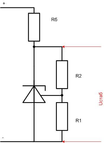 Switching circuit of TL431 with feedback, formed by resistors R1 and R2. 