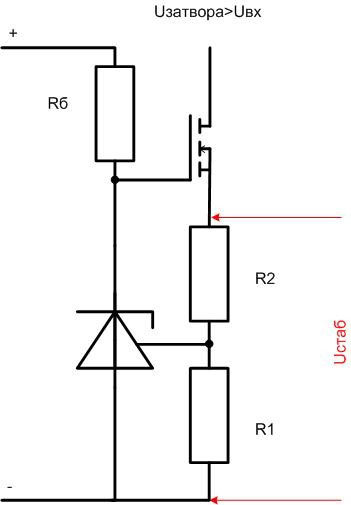 Switching scheme of TL431 with a field effect transistor. 