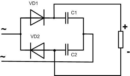 A voltage doubler assembled in a Latour circuit. 