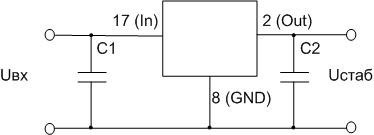 A typical connection diagram of the KR142EN chip. 