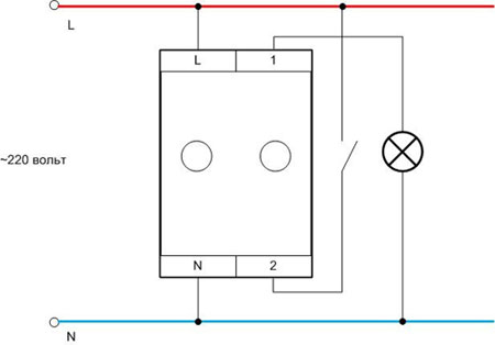 Diagram of connection of a dimmer of modular type. 