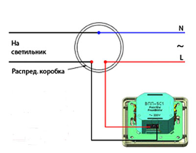 Diagram of connection of a switch with a dimmer. 