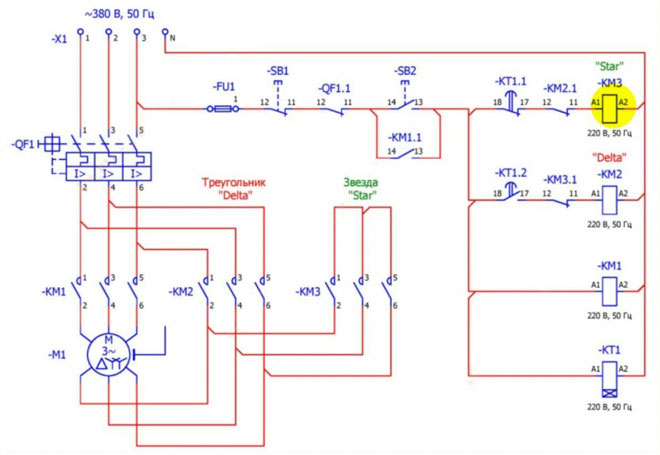 An approximate diagram of automatic switching from star to delta.