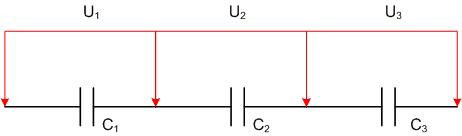 Series connection of capacitors. 